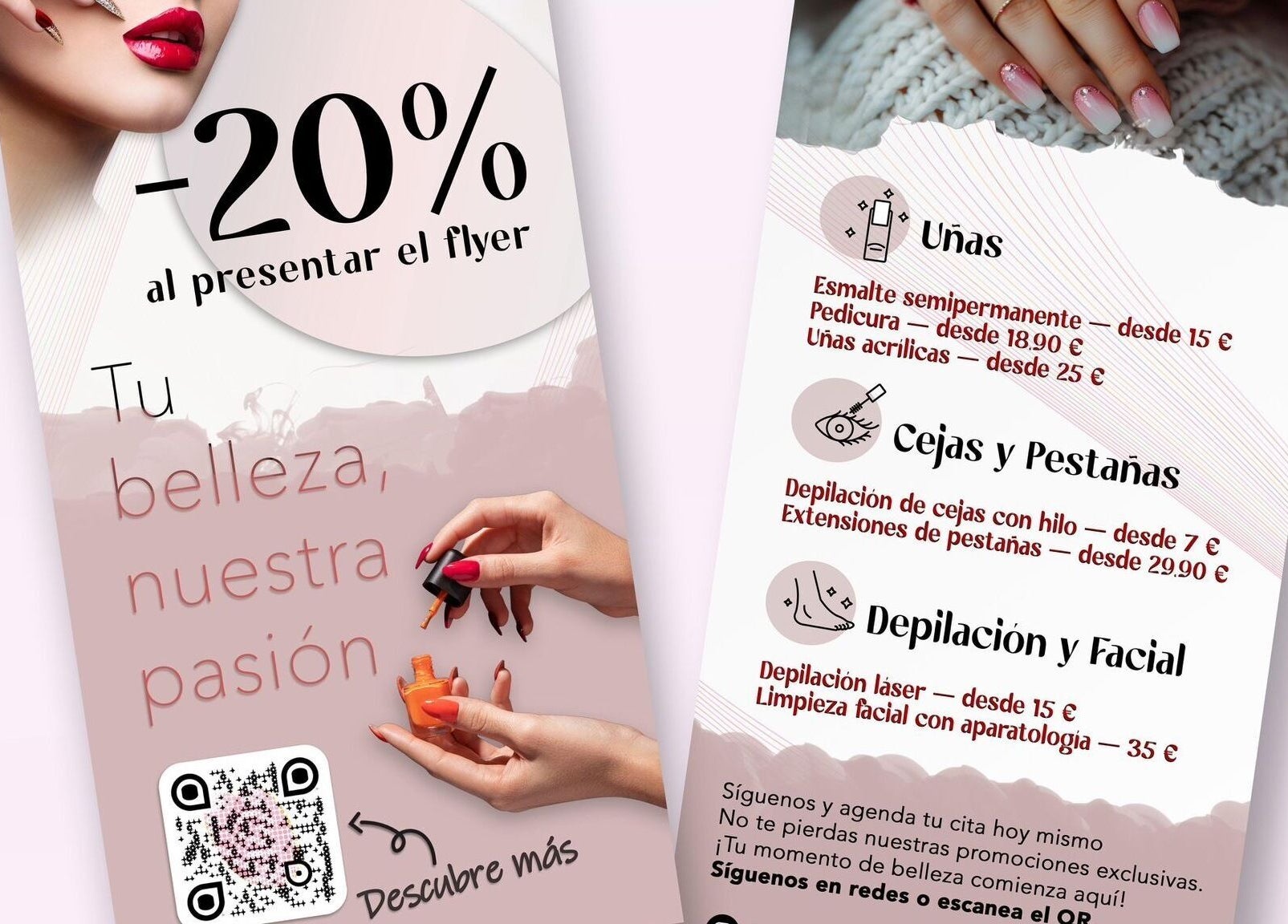 Folleto promocional de Tatty’sNails en Fuenlabrada, Comunidad De Madrid, ES, destacando descuento del 20%.