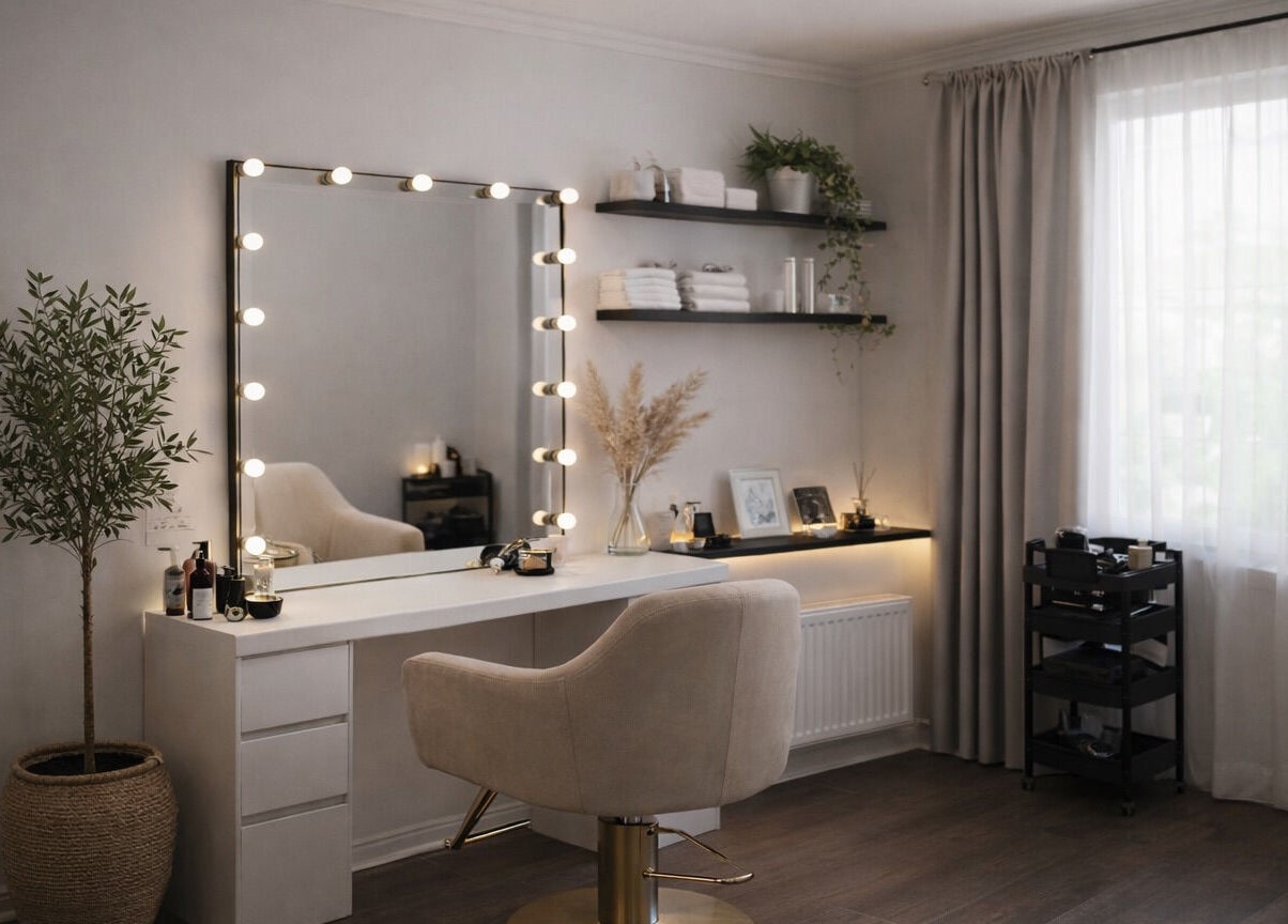 Elegant beauty salon interior at Justslaystore, Duisburg, Nordrhein-westfalen, DE with modern lighting and decor.