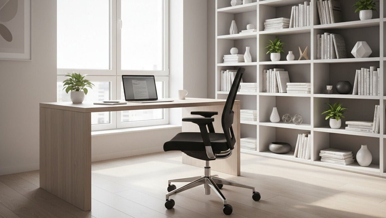 Oficina minimalista en Arfes solutions, Andra Mari, Euskadi, ES con luz natural y decoración moderna.