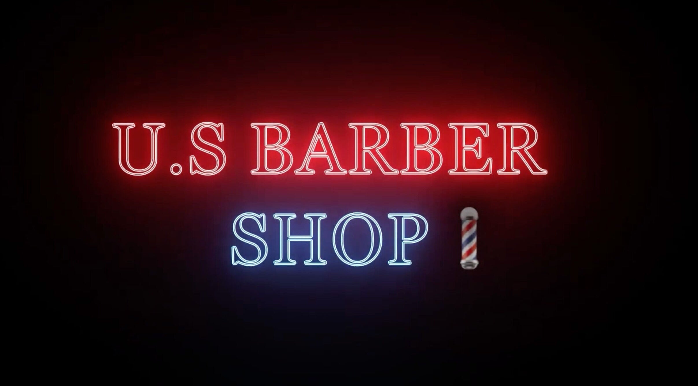 Vibrant neon sign of US Barbershop at 서울특별시, 서울특별시, KR, featuring vivid red and blue colors.