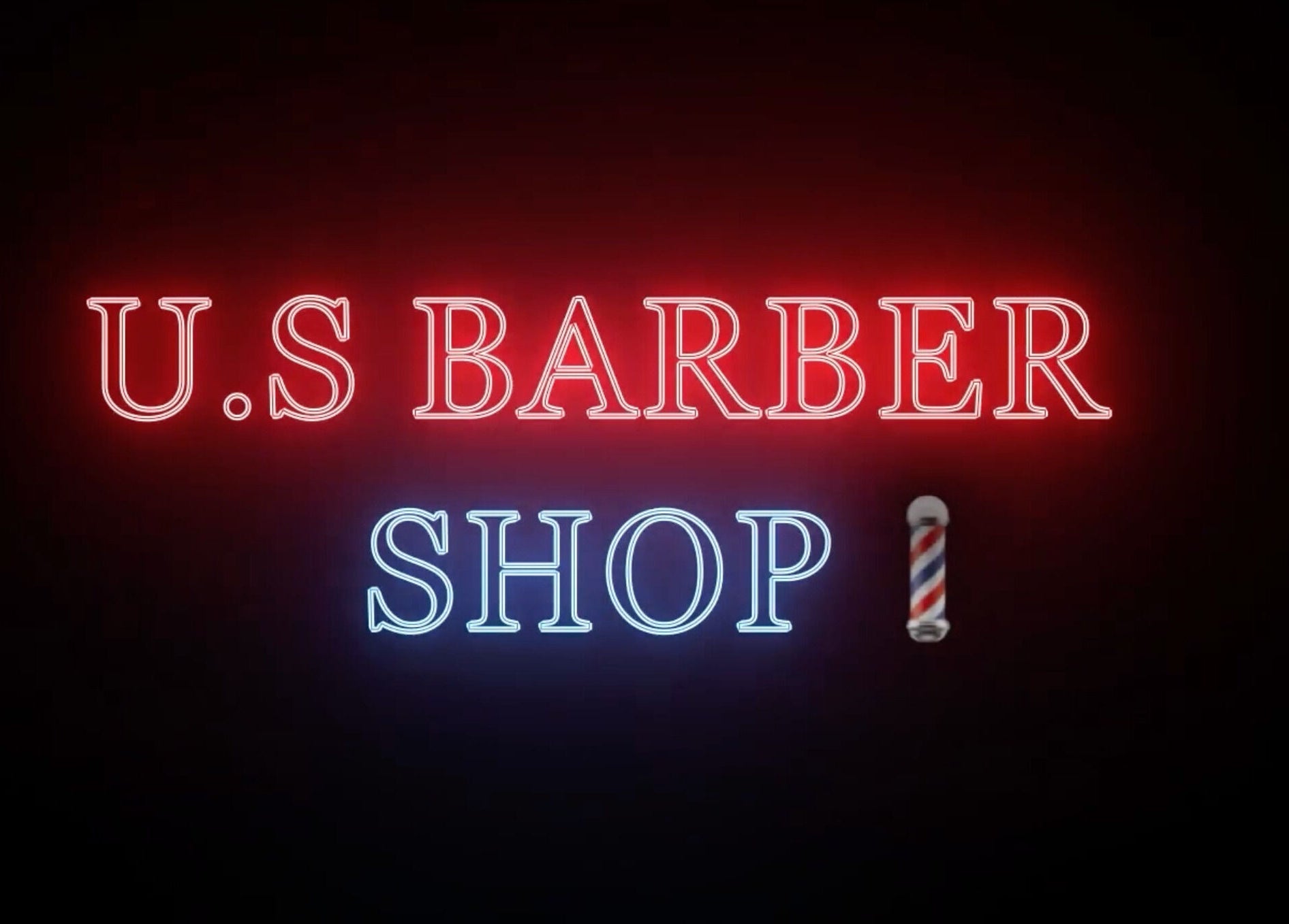 US Barbershop neon sign with barber pole in 서울특별시, 서울특별시, KR. Bright and stylish.