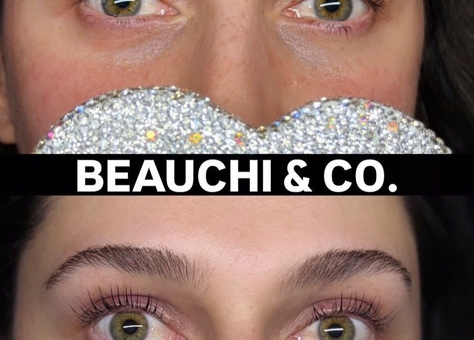 Close-up of enhanced eyes with glitter at Beauchi & Co, Melbourne, Victoria, AU.