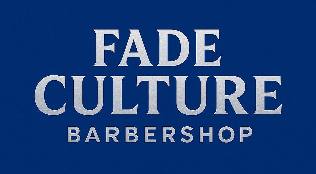 Fade Culture Barbershop logo on a blue background in Mosta, MT.