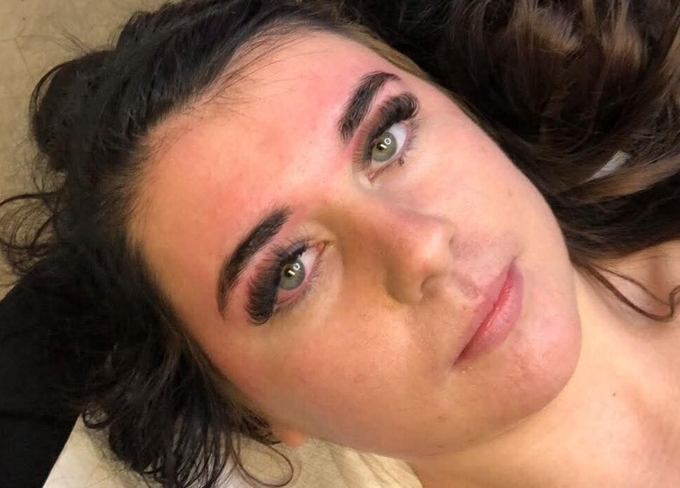 Closeup of a woman with enhanced lashes at Prettylittle beauty, Pembroke, Wales, GB.