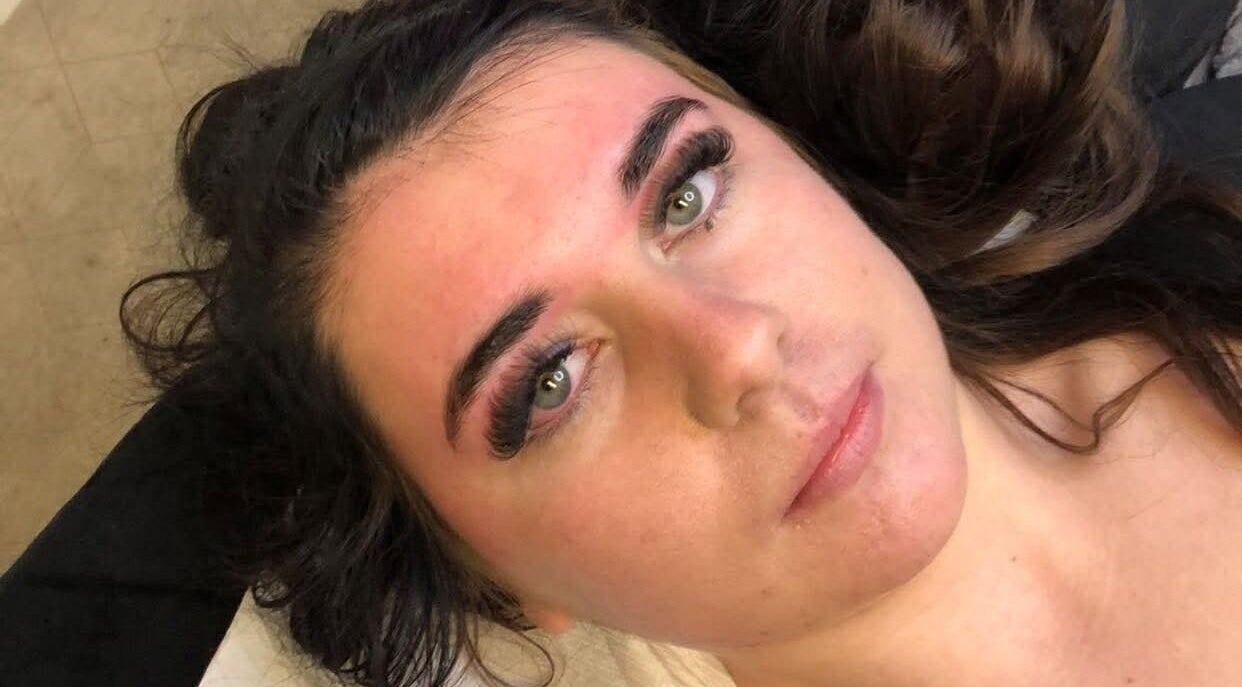 Closeup of a woman with enhanced lashes at Prettylittle beauty, Pembroke, Wales, GB.