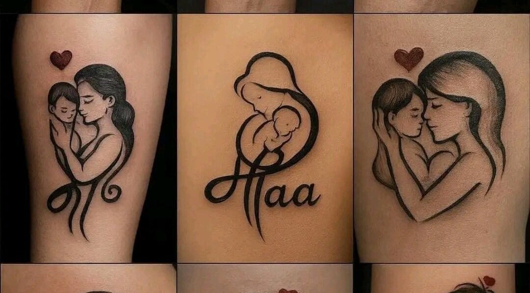 Mother-child tattoo designs at Tattoo with Khalifa Inc., George, Western Cape, ZA showcasing intricate lines.