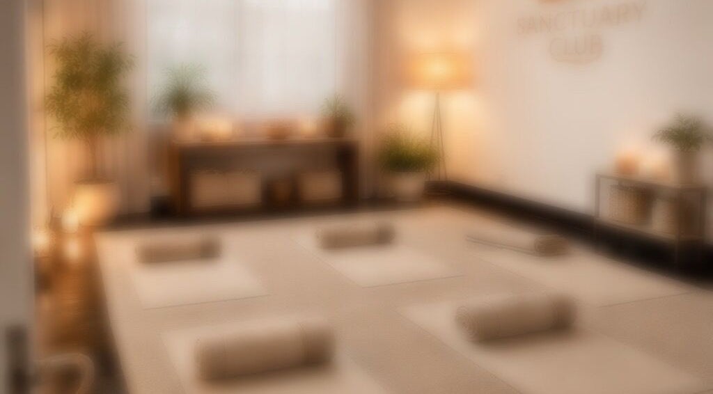 Tranquil yoga room at Sanctuary Club in London, England, GB with mats and soft lighting.