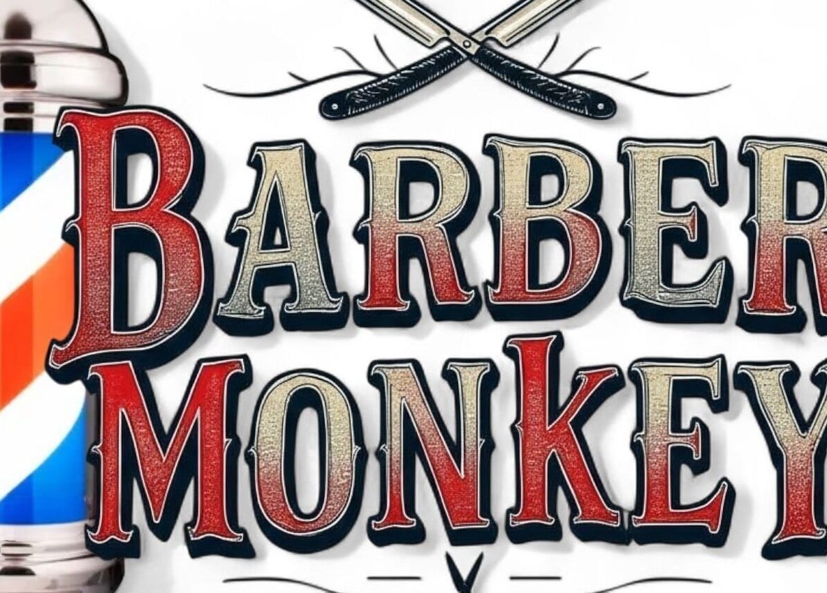 Barber Monkey Studio logo with classic pole in Culiacán Rosales, Sinaloa, MX, highlighting tradition and style.