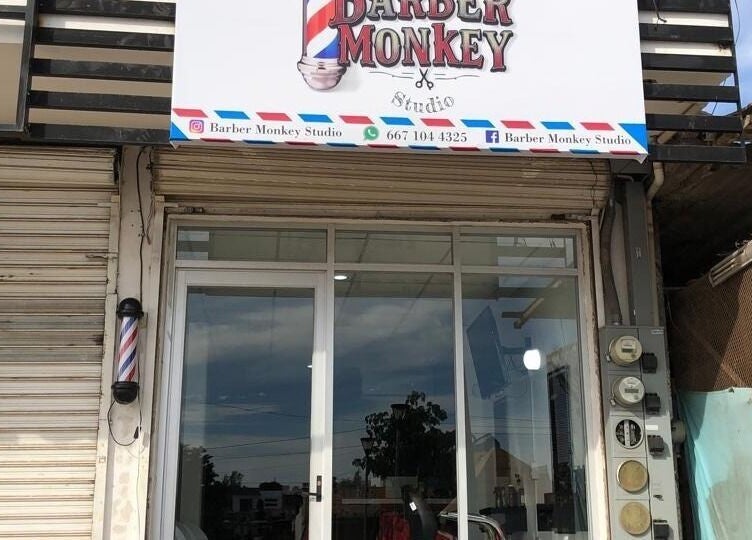 Front of Barber Monkey Studio, Culiacán Rosales, Sinaloa, MX showing signage and entrance.