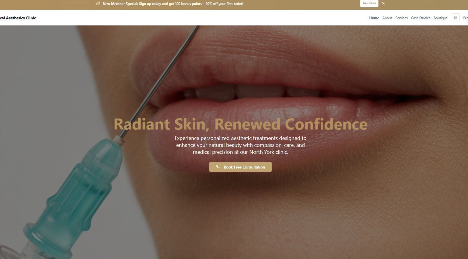 Close-up of lip filler treatment at Aria Medical Aesthetics in Toronto, Ontario, CA.