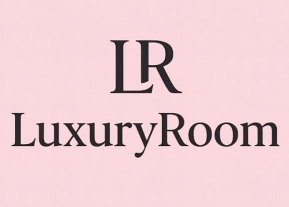 LuxuryRoom's refined logo on a pink background in Kettering, England, GB.