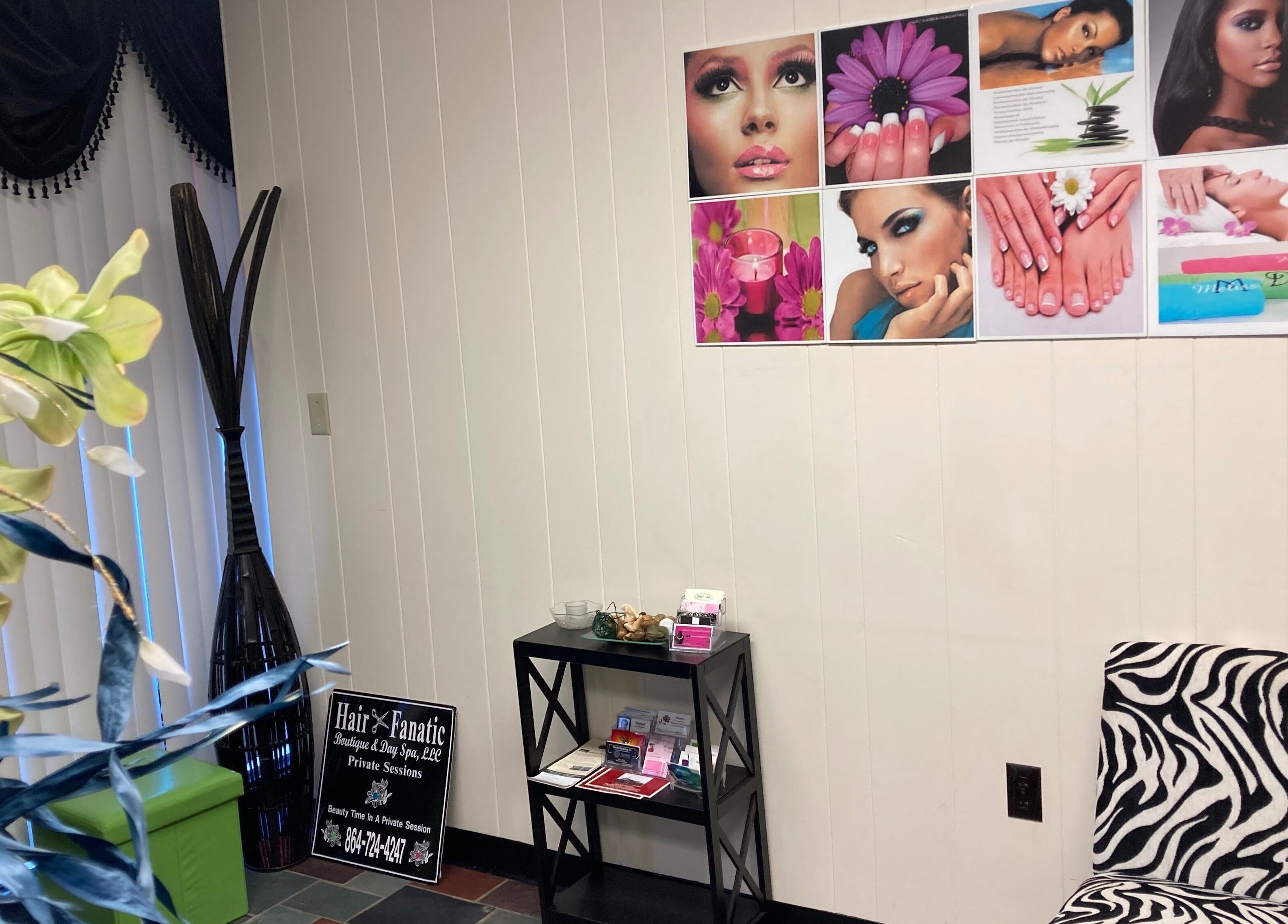 Interior of Hairfanaticboutique Llc, Columbia, South Carolina, US, showcasing beauty decor and seating.