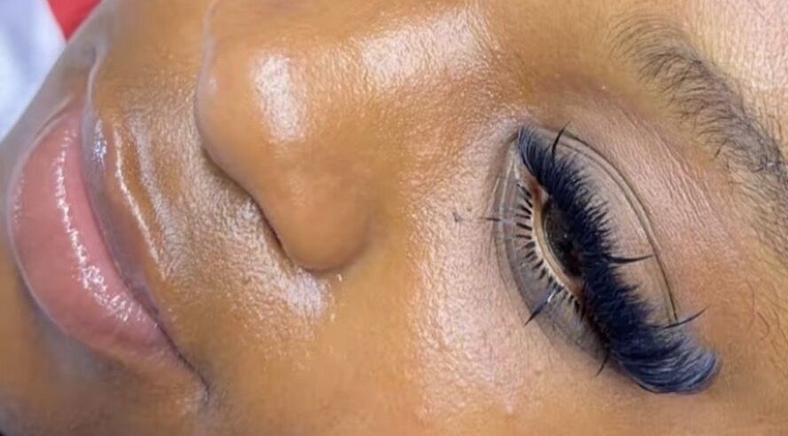 Close-up of elegant eyelash extension at Dijamil luxury lash, Karu, Nasarawa, NG.