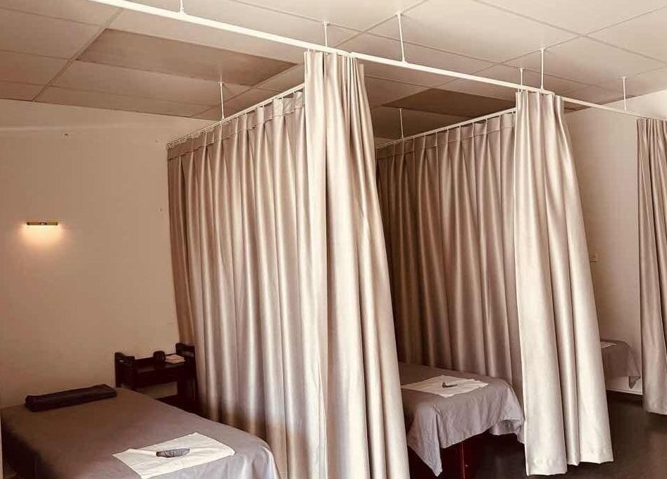 Private massage rooms with curtains at Rosedale Traditional Massage, Auckland, Auckland, NZ.