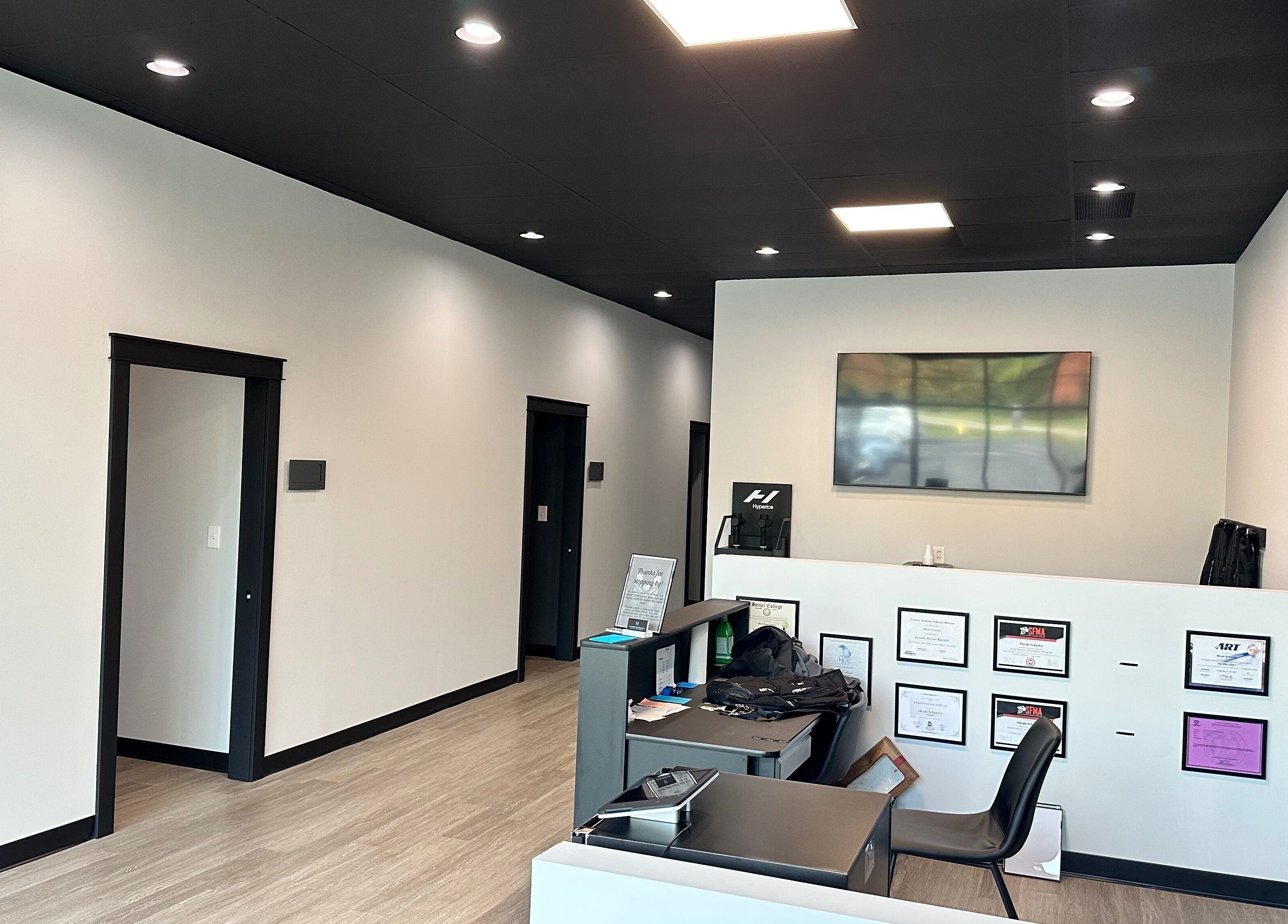 Sleek interior of Hyperformance Sports Recovery at Fitstop Granger in Granger, Indiana, US.