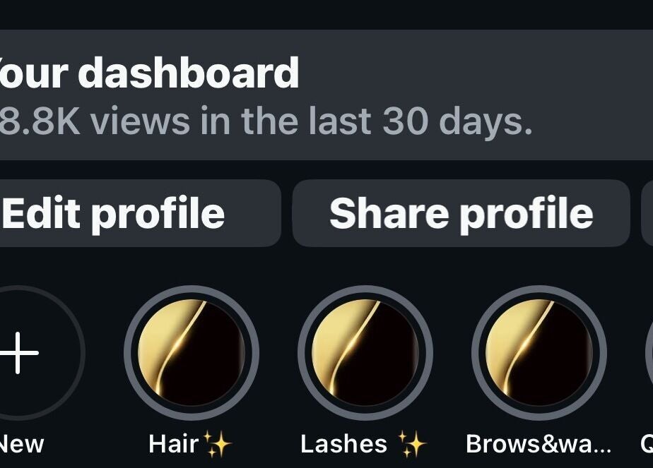 Chloe_luxe.studio dashboard showing 38.8K views in 30 days, Snodland, England, GB.