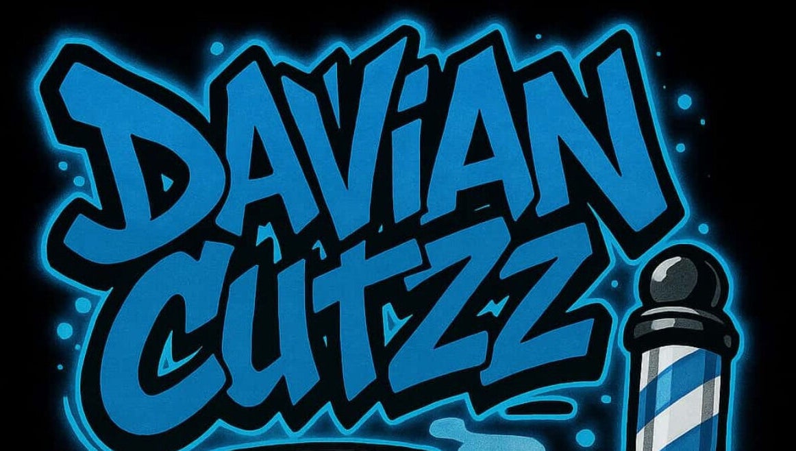 Vibrant Davianscutzz logo with barber pole, representing top grooming in Dallas, Texas, US.