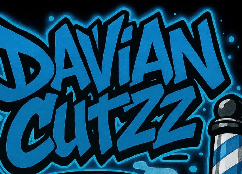 Vibrant Davianscutzz logo with barber pole, representing top grooming in Dallas, Texas, US.