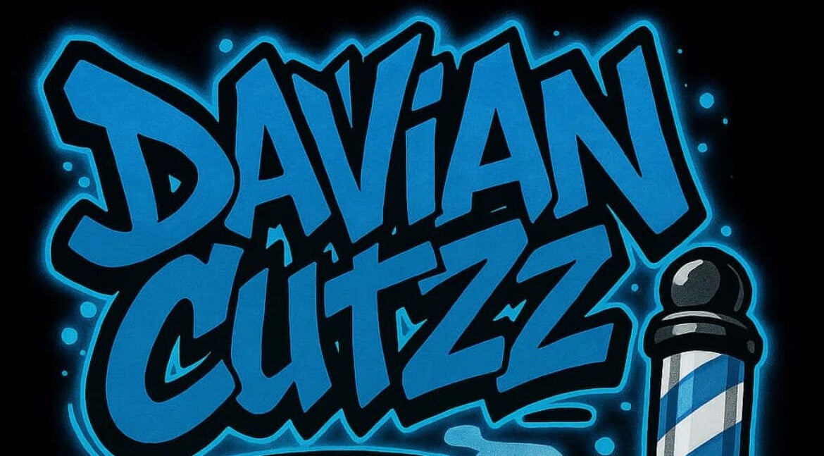Vibrant Davianscutzz logo with barber pole, representing top grooming in Dallas, Texas, US.