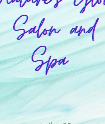 Nature's Glow Salon and Spa banner with leaves, Lafayette, Louisiana, US backdrop.