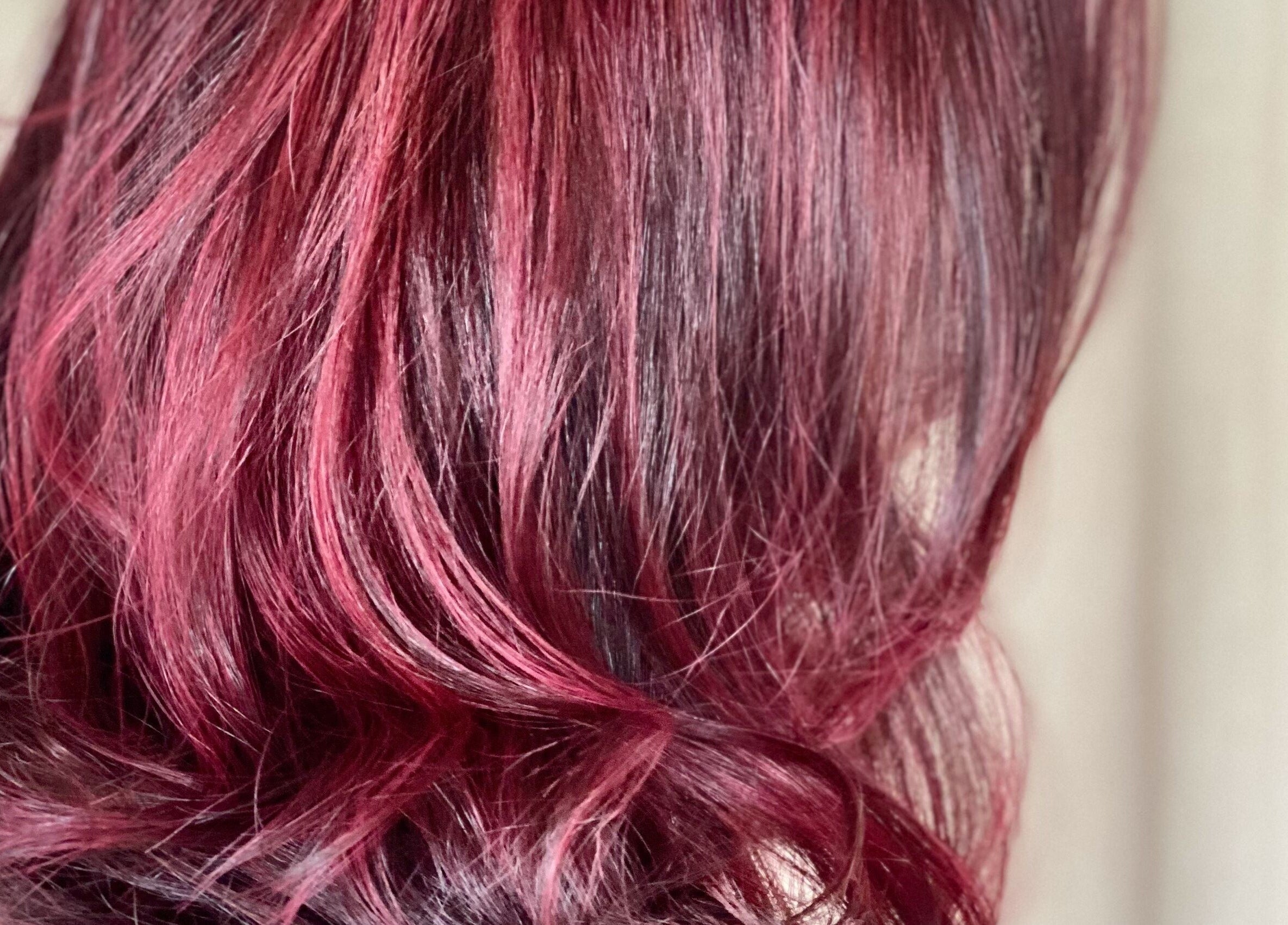 Rich burgundy hair styled at Alchimie Colorist, Albion, Rivière Noire, MU.