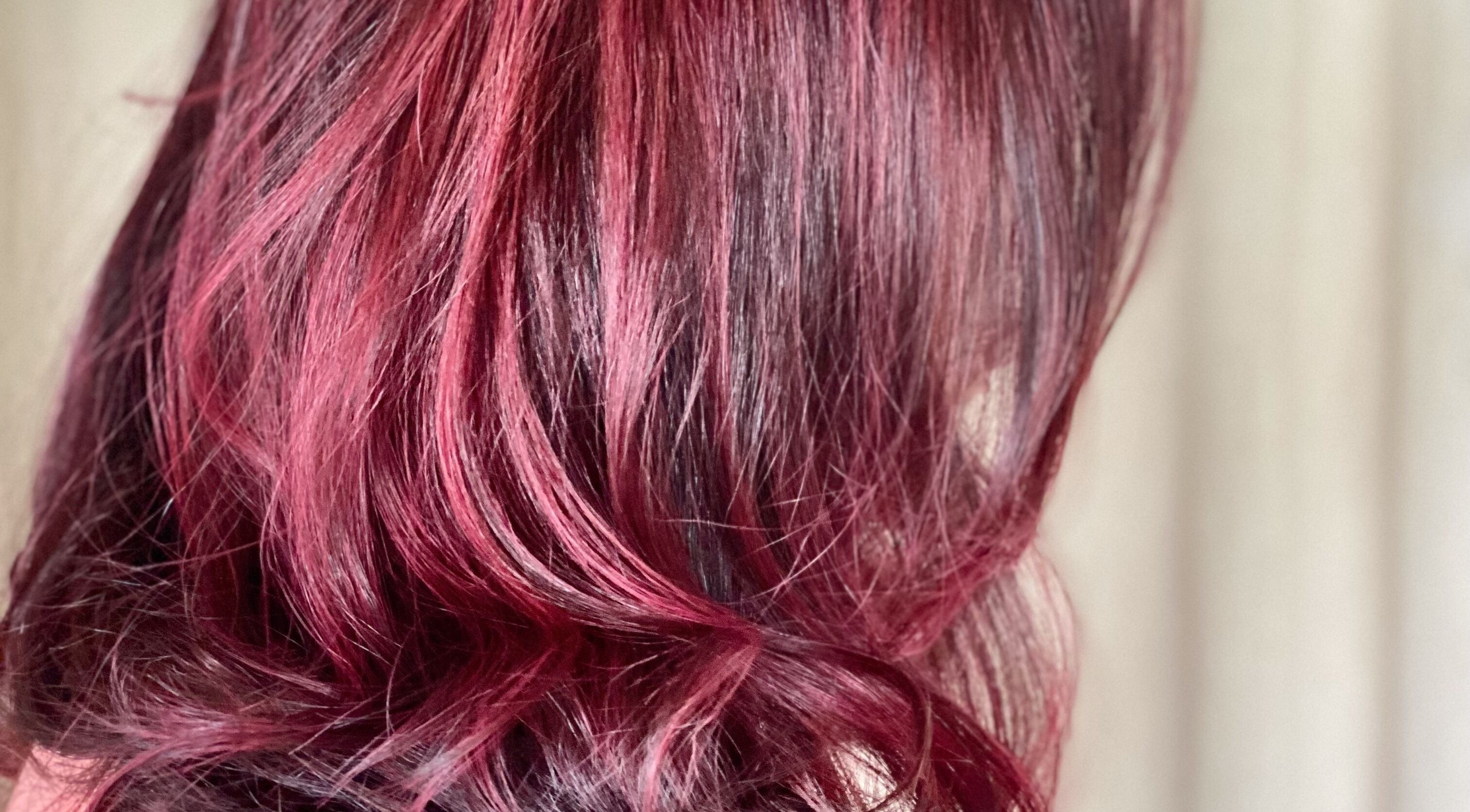 Rich burgundy hair styled at Alchimie Colorist, Albion, Rivière Noire, MU.