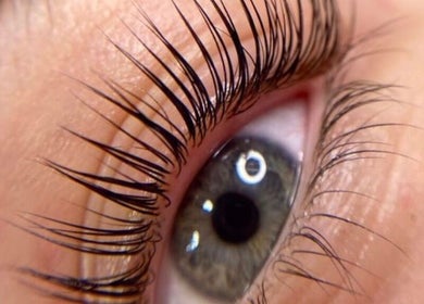 Close-up of detailed eyelash extensions at Maia Emily Beauty in Derby, England, GB.