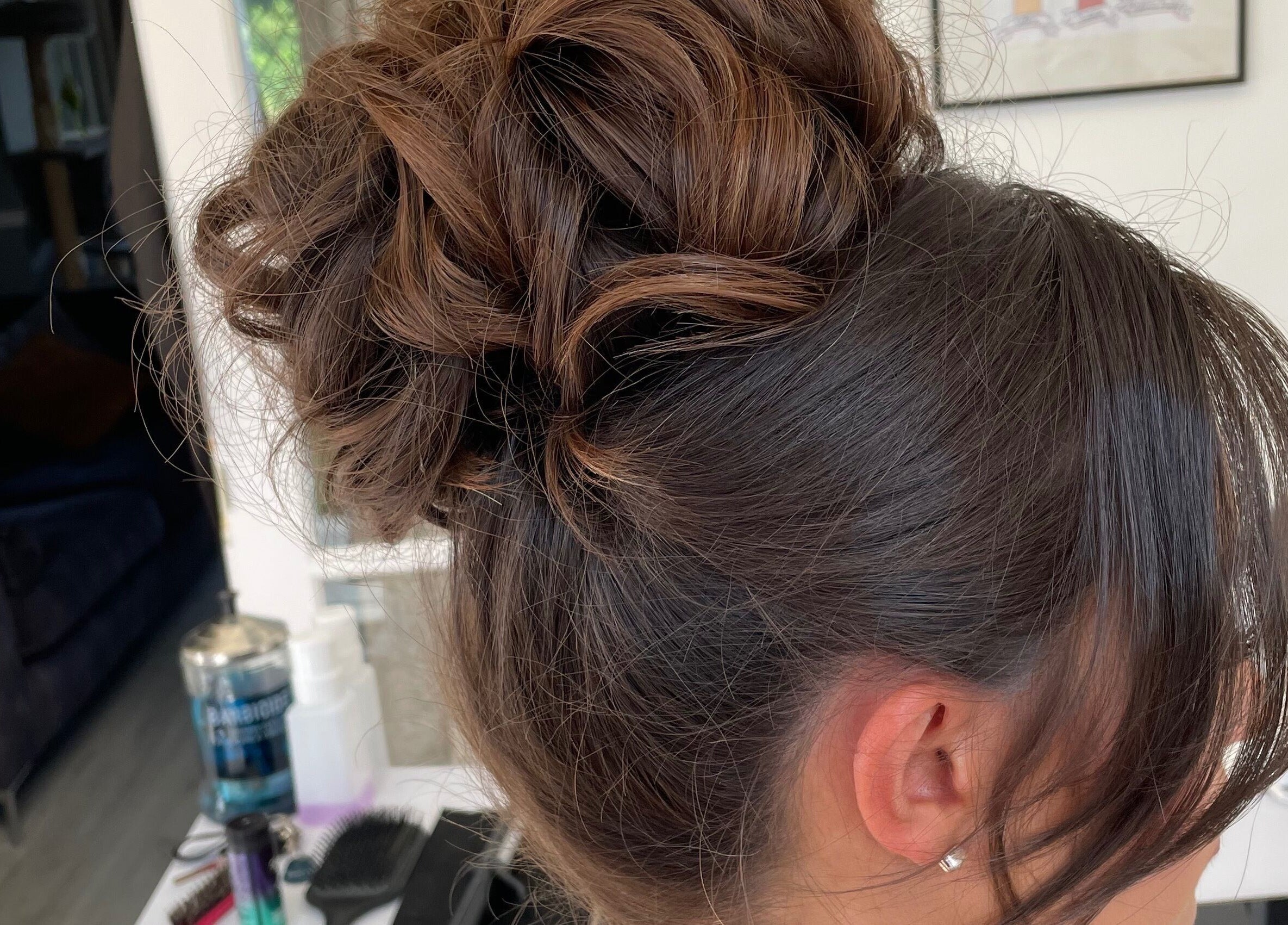 Stylish updo hairstyle at Josephine's Beauty, Thorrington, England, GB.