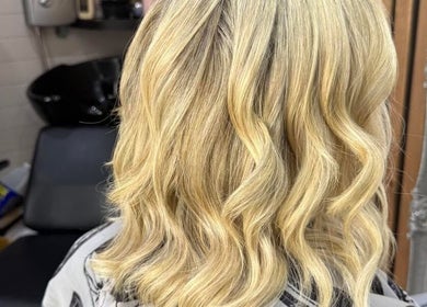 Blonde wavy hairstyle at CMCA Hair and Nails, Lurgan, Northern Ireland, GB salon.