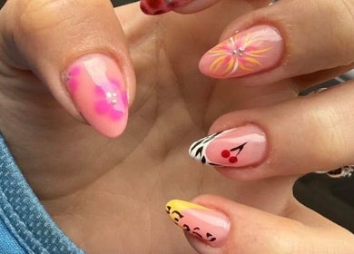 Intricate floral nail designs at CMCA Hair and Nails, Lurgan, Northern Ireland, GB.
