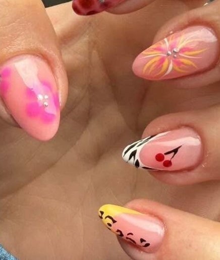Intricate floral nail designs at CMCA Hair and Nails, Lurgan, Northern Ireland, GB.
