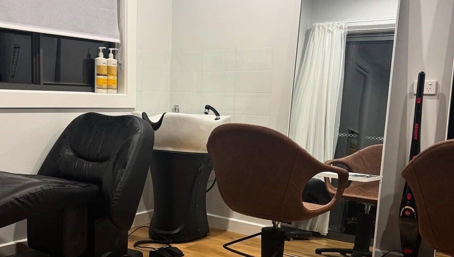 Modern salon chair and washbasin at Smart Hair Studio, Terang, Victoria, AU.