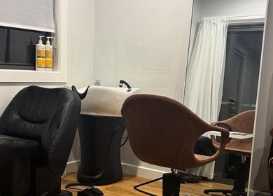 Modern salon chair and washbasin at Smart Hair Studio, Terang, Victoria, AU.