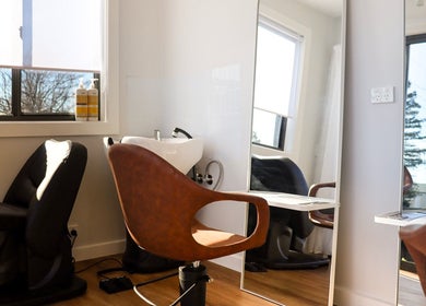 Modern styling chair and sink setup at Smart Hair Studio in Terang, Victoria, AU.