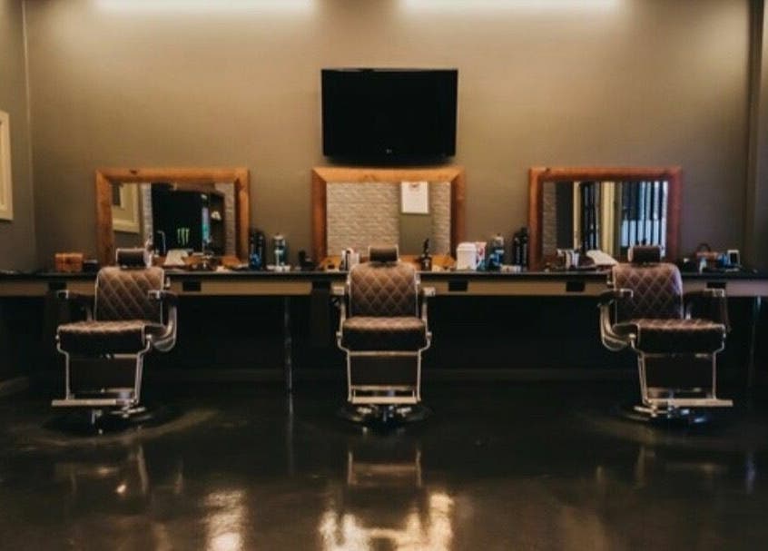 Elegant barber chairs at Paul Dawson's Barbers in Stockton-on-Tees, England, GB.
