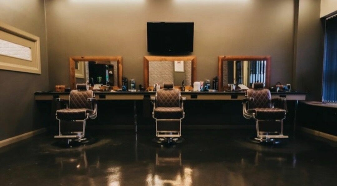 Elegant barber chairs at Paul Dawson's Barbers in Stockton-on-Tees, England, GB.