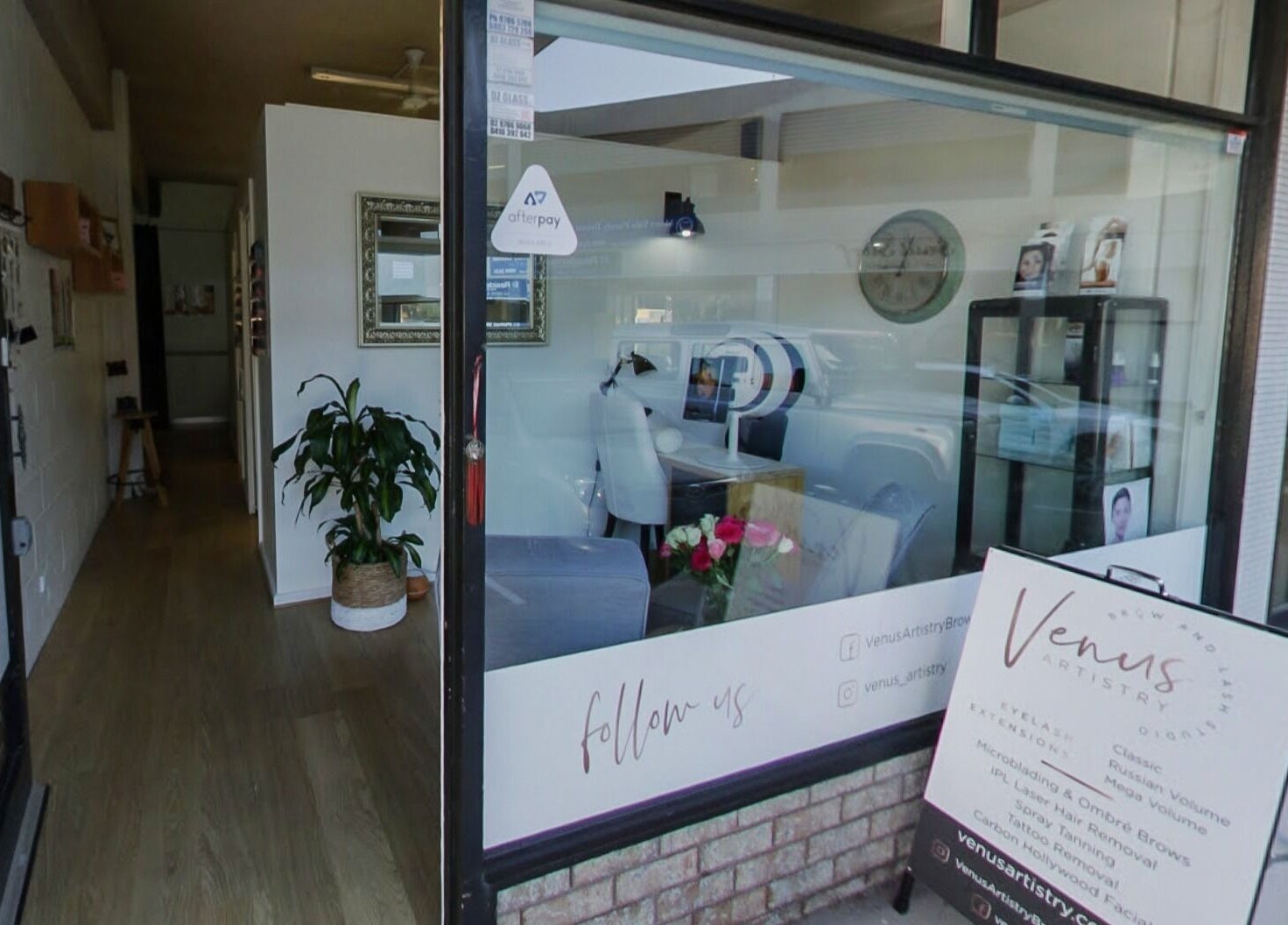 Entrance of Venus Artistry Brow and Lash Studio, Sydney, New South Wales, AU showcasing stylish signage.
