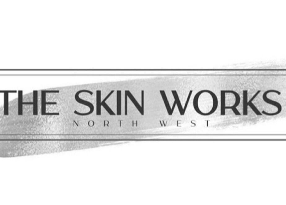 The Skin Works logo displayed with artistic brushstroke in Saint Helens, England, GB.