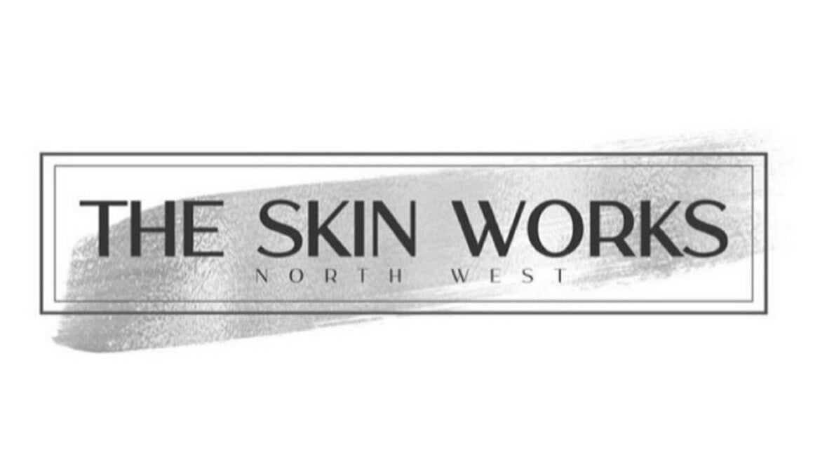 The Skin Works logo displayed with artistic brushstroke in Saint Helens, England, GB.
