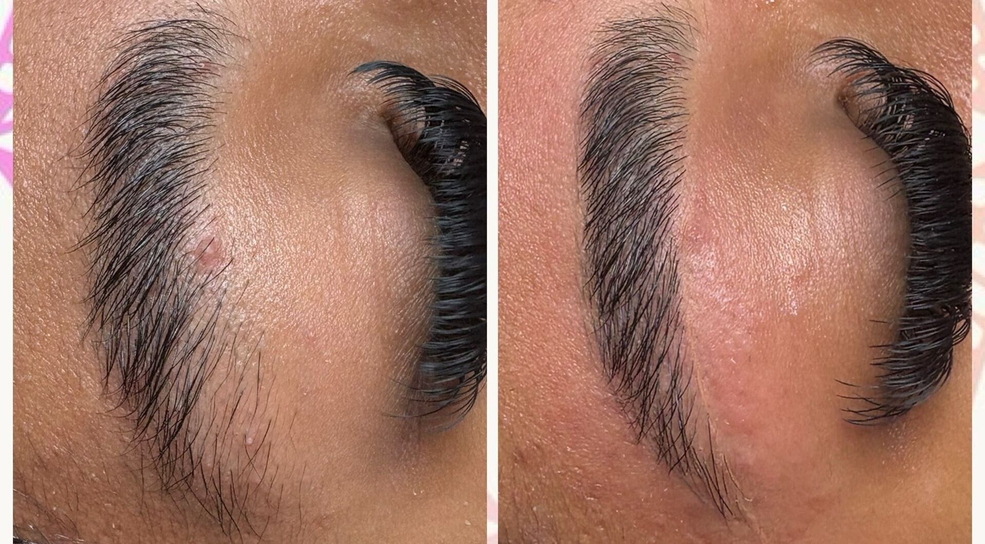 Before and after eyebrow treatment at KV Skin Studio (Gilbert), showcasing fuller brows in Gilbert, Arizona, US.