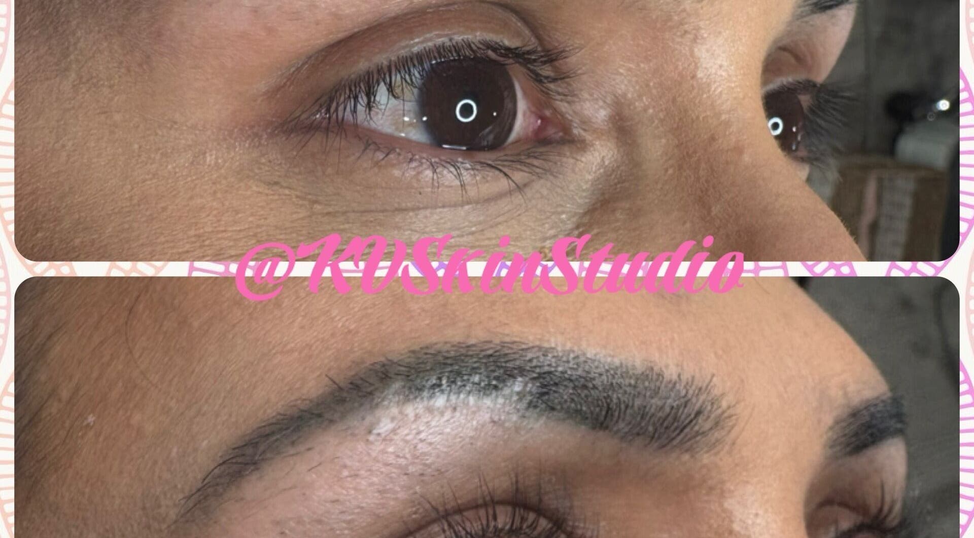 Expert eyebrow transformation at KV Skin Studio, Glendale, Arizona, US showcasing flawless arches.