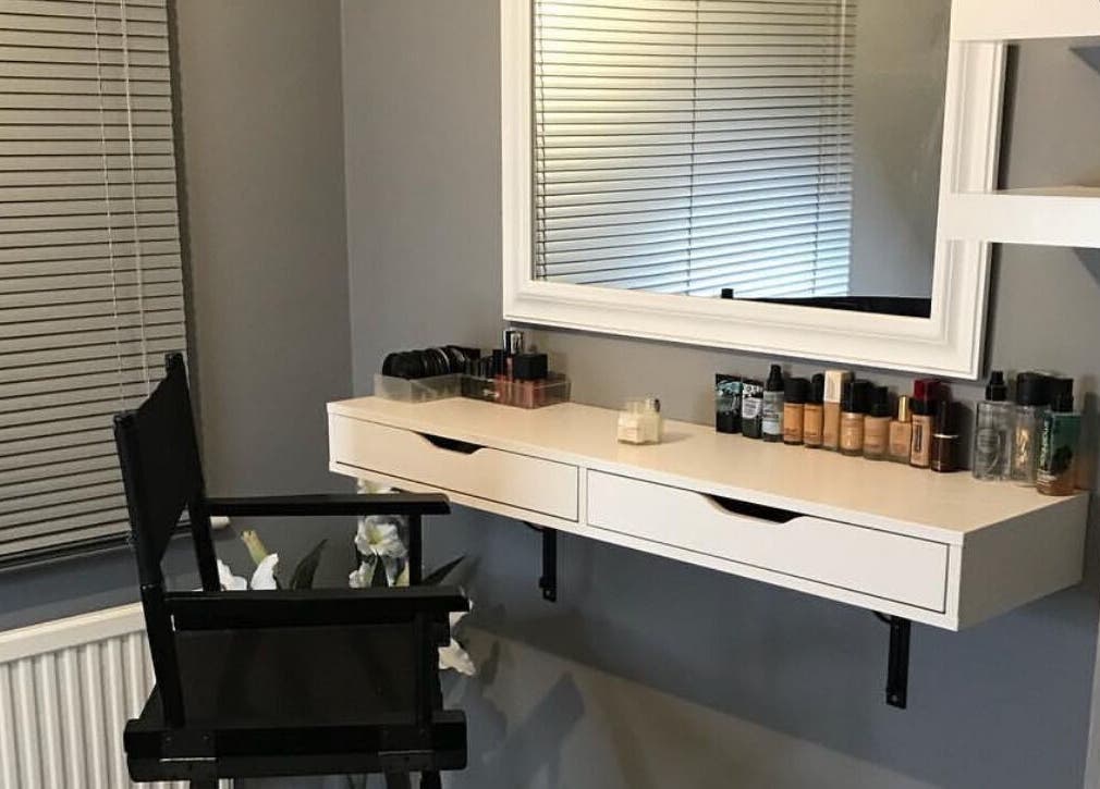 Chic makeup station at By Sophie Louise in Colchester, England, GB, featuring a sleek mirror and elegant products.