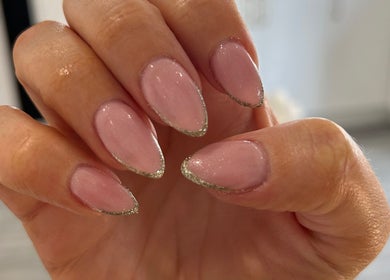 Elegant pink nails with silver tips at Allure Beauty 🤍, Carrick-on-Shannon, County Leitrim, IE.