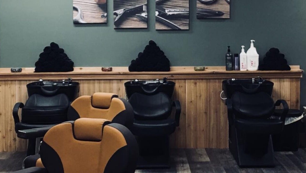 Modern salon chairs and wash stations at Studio 815, Genoa, Illinois, US.