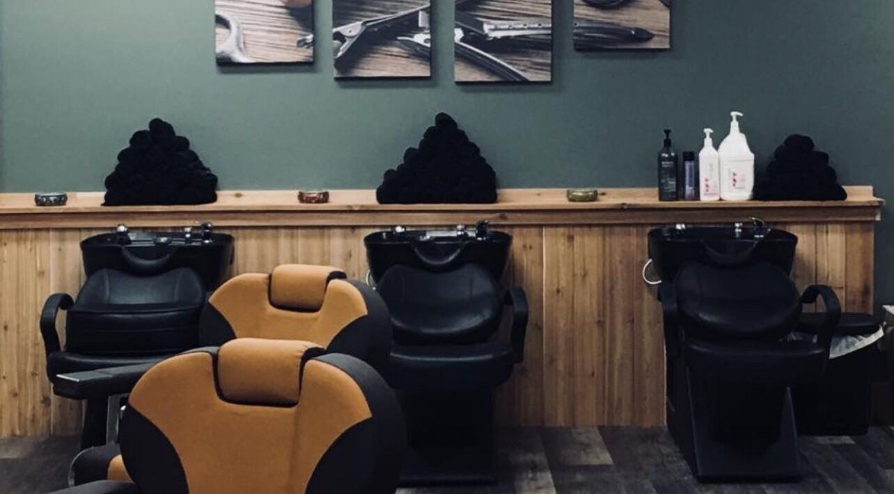 Modern salon chairs and wash stations at Studio 815, Genoa, Illinois, US.