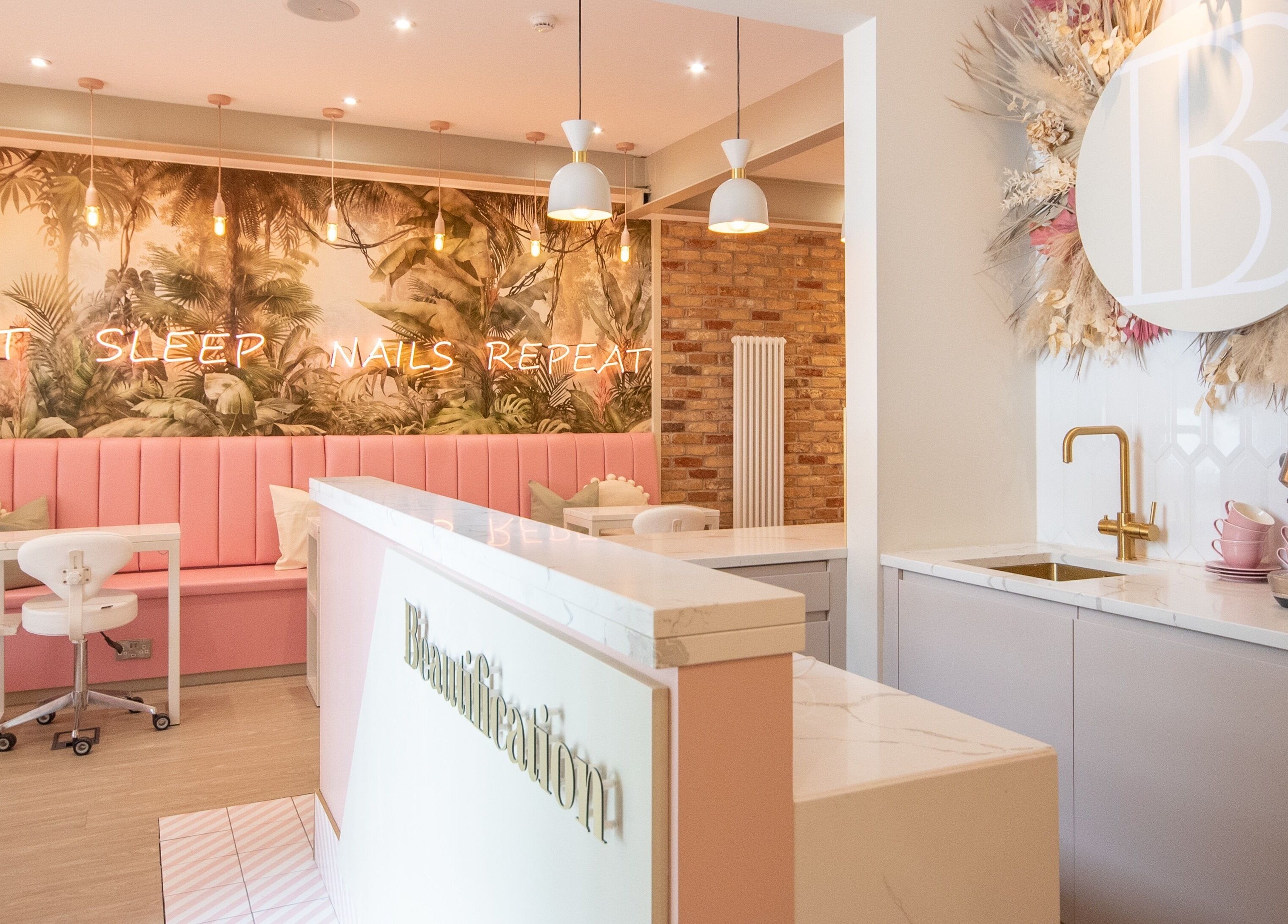 Stylish interior of Beautification Nottingham, Nottingham, England, GB, with elegant seating and decor.