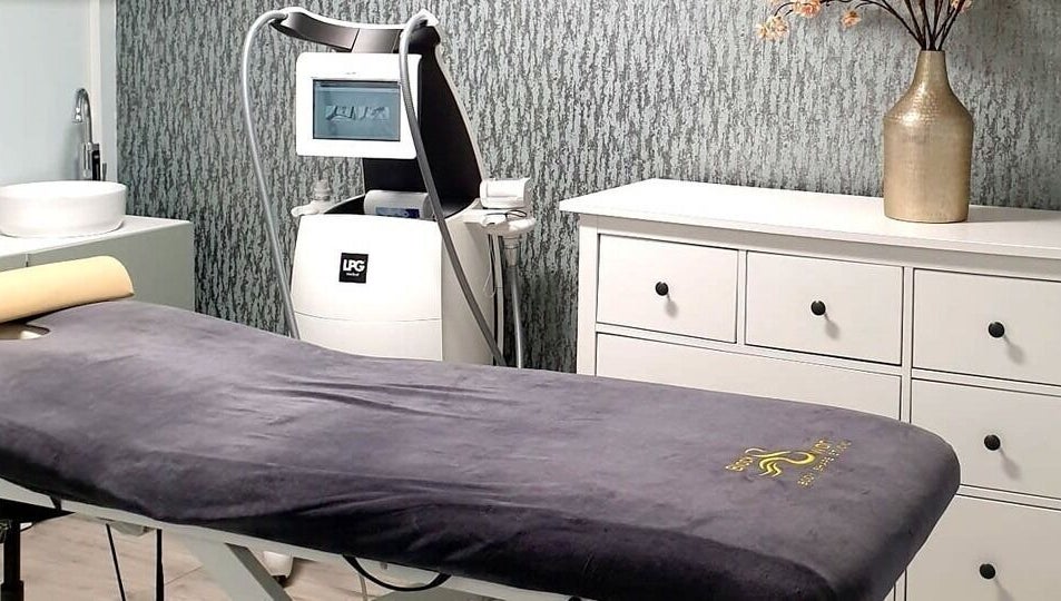 Relaxing therapy room at Black Swan Therapy & Spa Lounge, Bognor Regis, England, GB, featuring a massage bed.