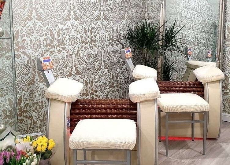 Luxurious massage chairs at Black Swan Therapy & Spa Lounge, Bognor Regis, England, GB, enhancing relaxation.