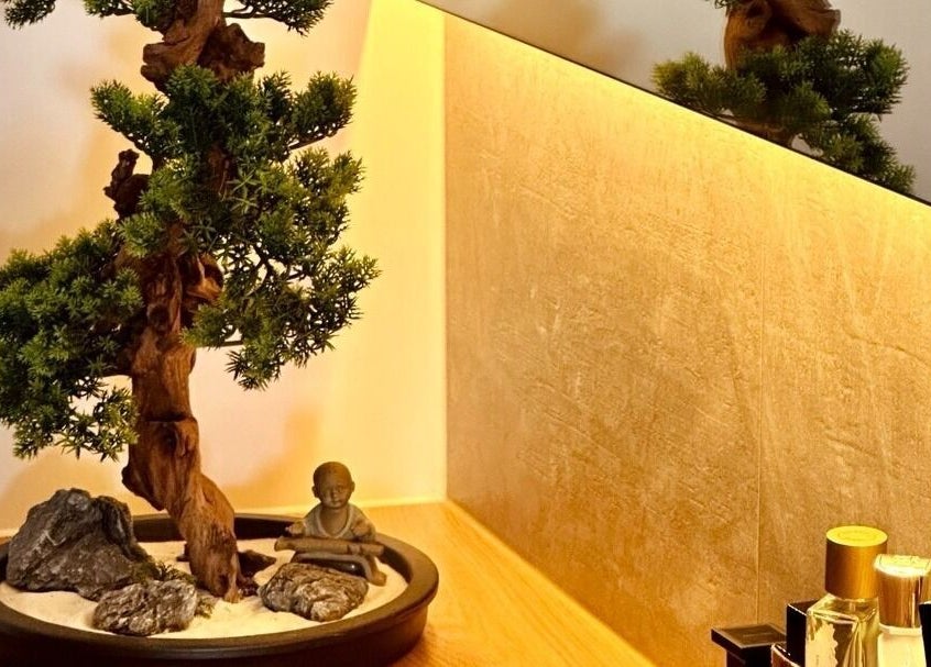 Bonsai tree and spa products at Five Elements Spa, South Melbourne, Victoria, AU enhancing relaxation.