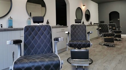 Modern barber chairs at Barberista, Celbridge, County Kildare, IE, offering stylish grooming services.